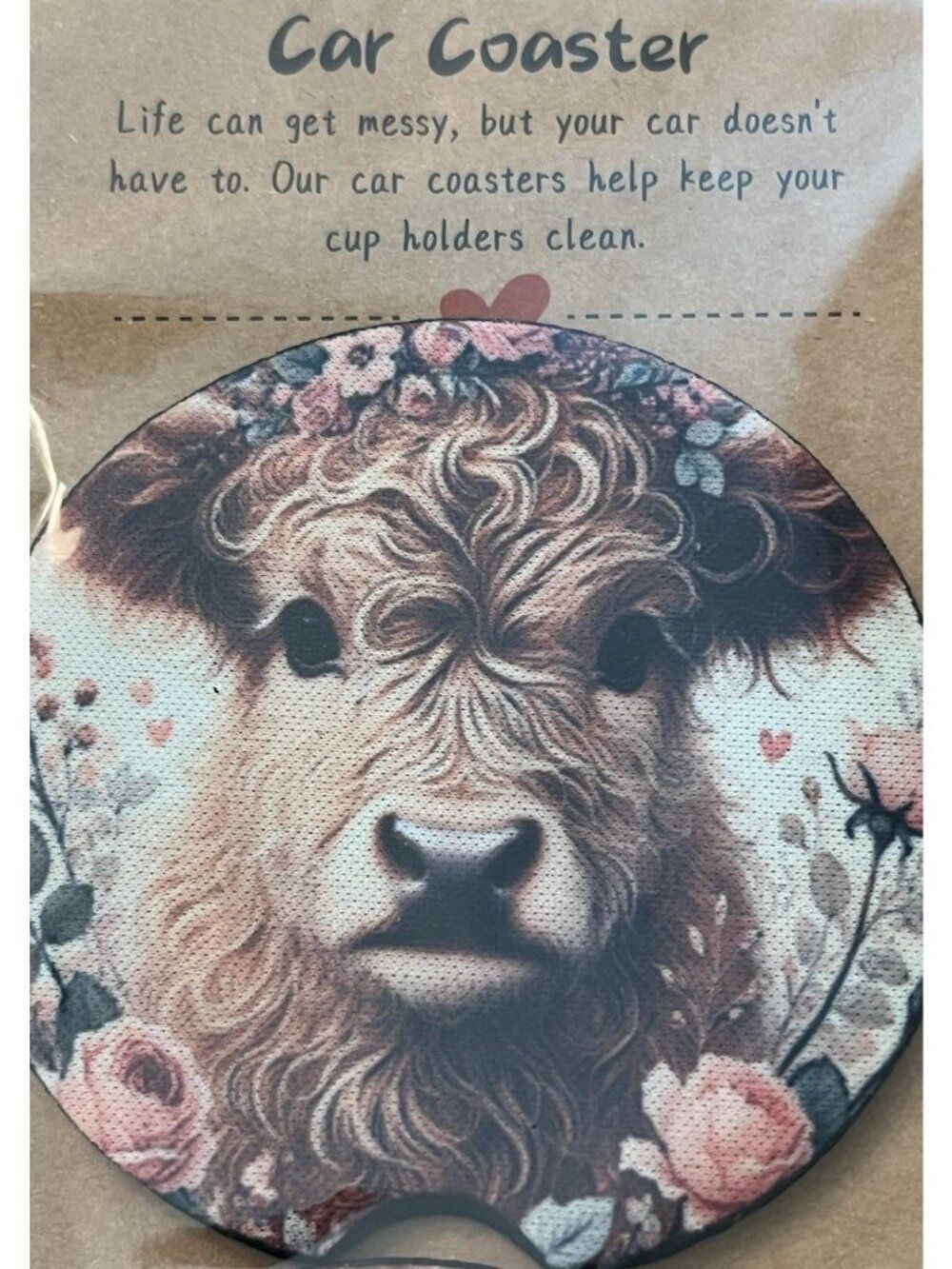 Highland Cow Car Coasters Cute Set of 2 New Gift - Picture 2 of 3